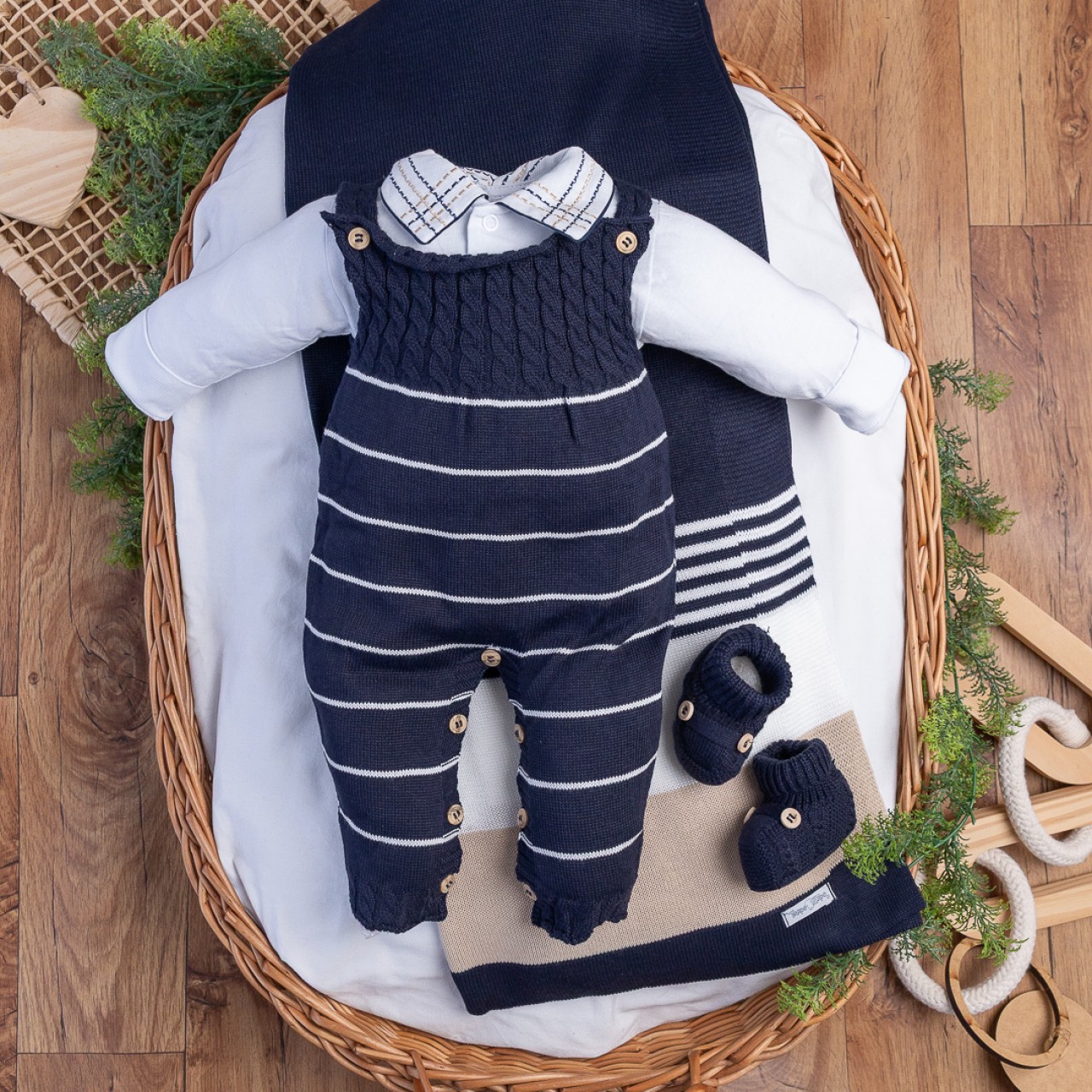 Saída de Maternidade Taylor - Azul Marinho e Areia